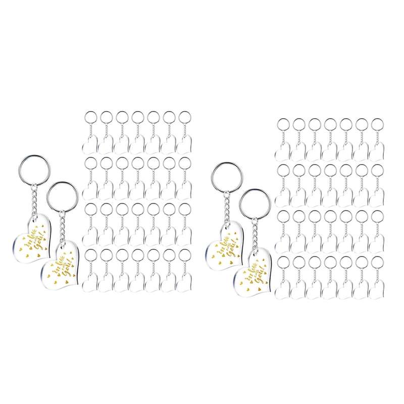 30 Clear Acrylic Blanks Heart Shape Plain Acrylic and 30 Metal Key