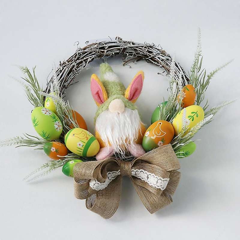 Easter Rabbit Gnome Wreath Decor for Front Door Wall Home Decoration