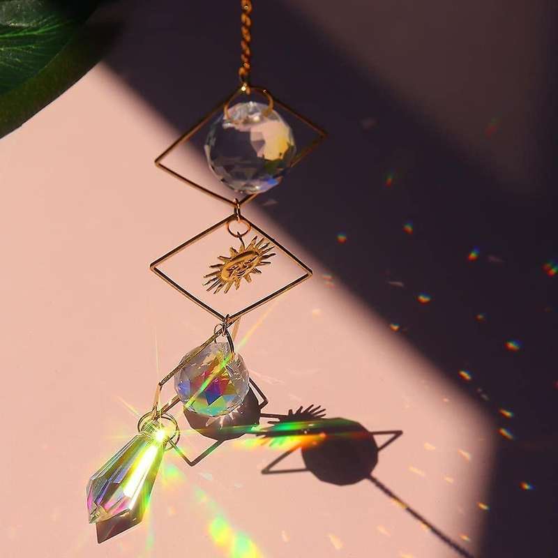 6 Pieces Moon Sun Hoop Rainbow Crystal Pendant Indoor Decoration
