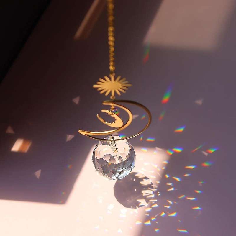 6 Pieces Moon Sun Hoop Rainbow Crystal Pendant Indoor Decoration