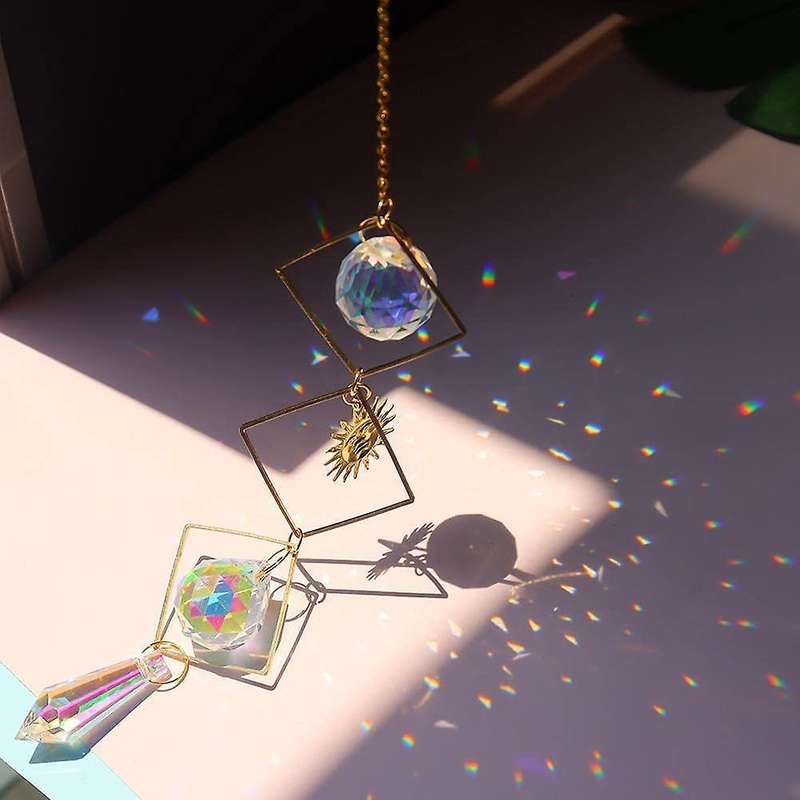 6 Pieces Moon Sun Hoop Rainbow Crystal Pendant Indoor Decoration