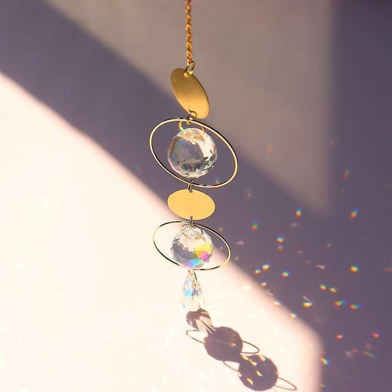 6 Pieces Moon Sun Hoop Rainbow Crystal Pendant Indoor Decoration
