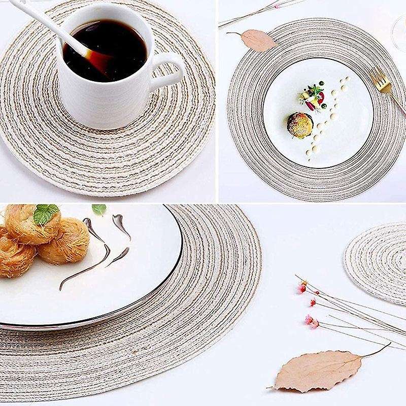 12 Pcs Round Placemats and Coasters Set(15 Inchx15 Inch) Beige