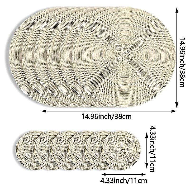 12 Pcs Round Placemats and Coasters Set(15 Inchx15 Inch) Beige