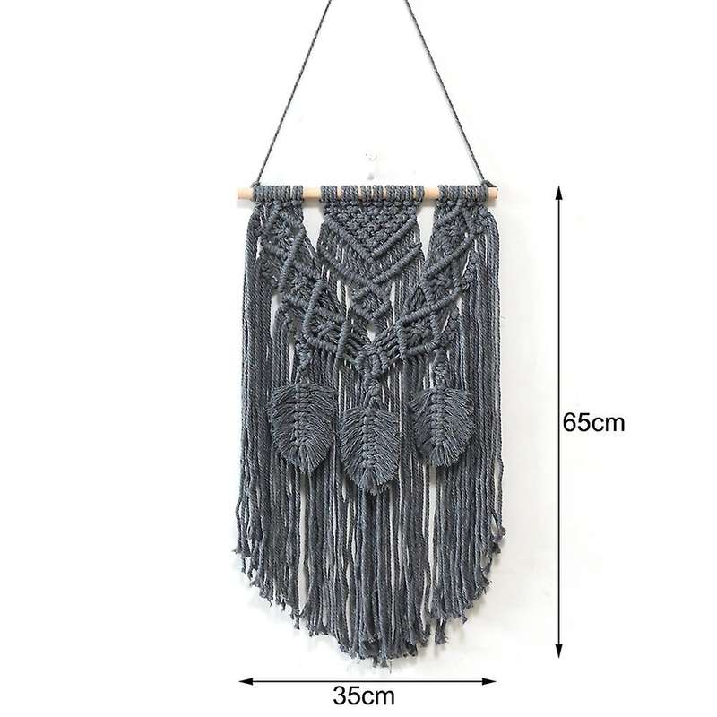 Macrame Boho Wall Hanging Decor, Woven Tapestry Bohemian with Feather