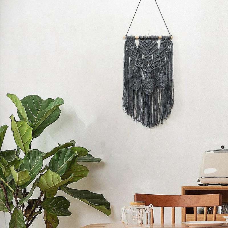 Macrame Boho Wall Hanging Decor, Woven Tapestry Bohemian with Feather