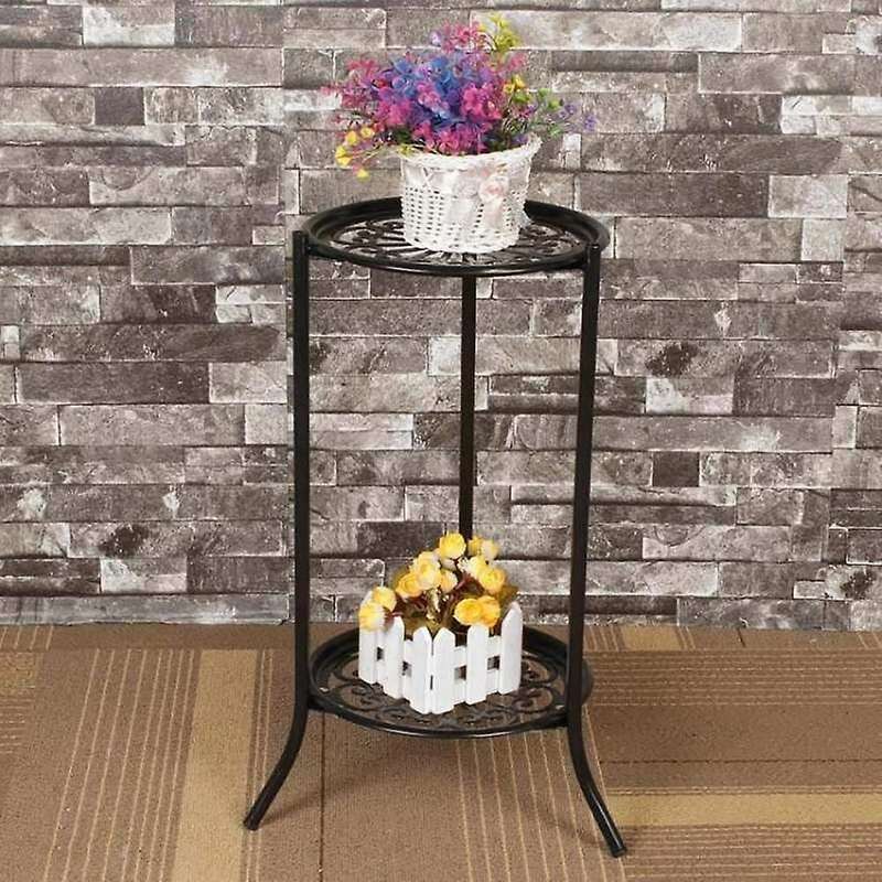 Two-layer Metal Plant Stand Plant Holder for Indoor Outdoor Decor B