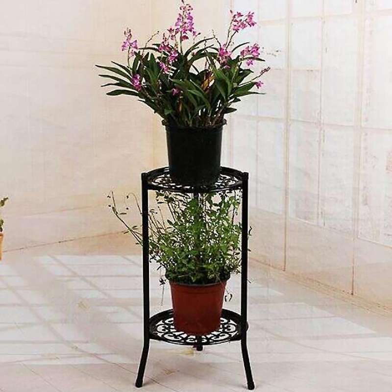 Two-layer Metal Plant Stand Plant Holder for Indoor Outdoor Decor B