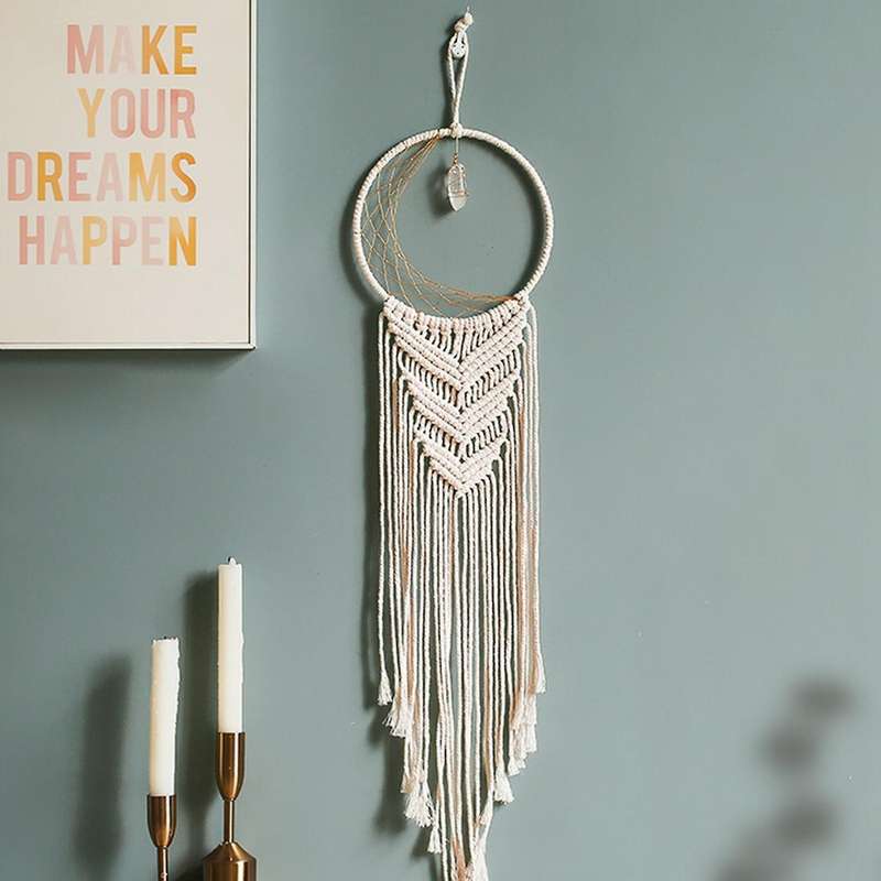 Handmade Macrame Wall Hanging Moon Dream Catcher for Room Decoration