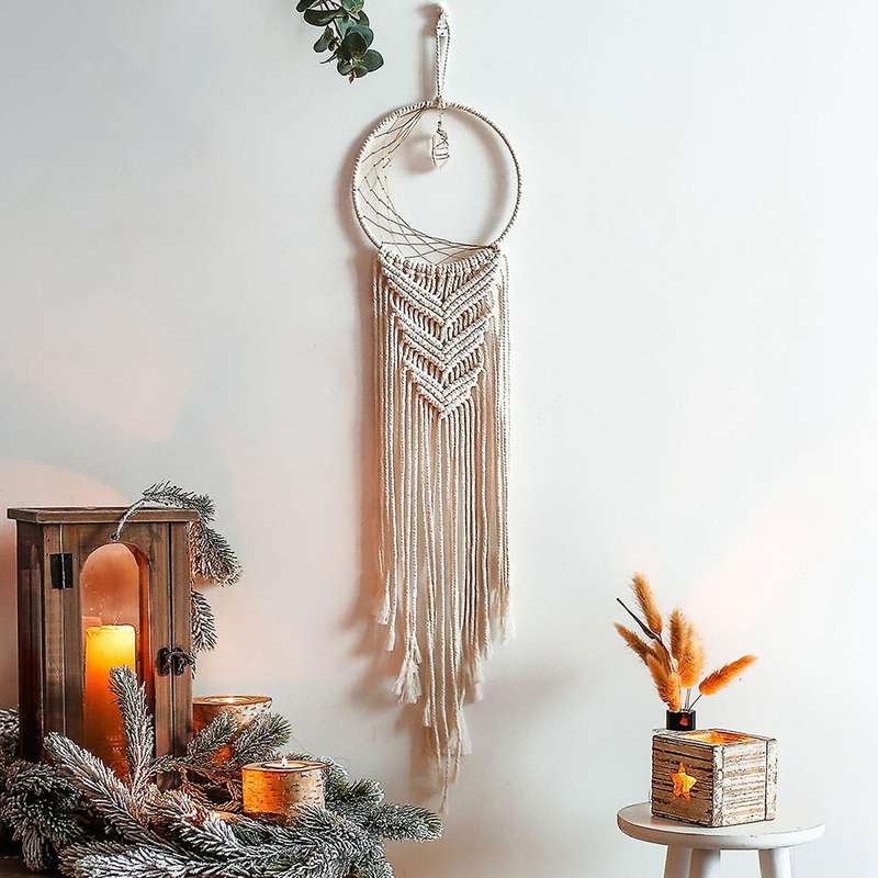 Handmade Macrame Wall Hanging Moon Dream Catcher for Room Decoration
