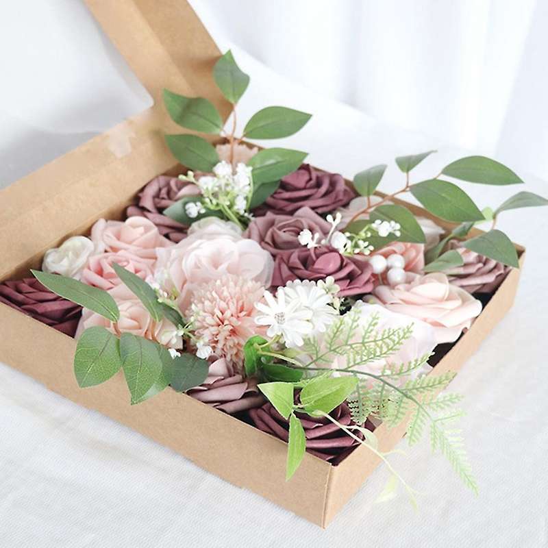 Artificial Wedding Flowers Box Set Fake Dusty Rose Flowers Combo