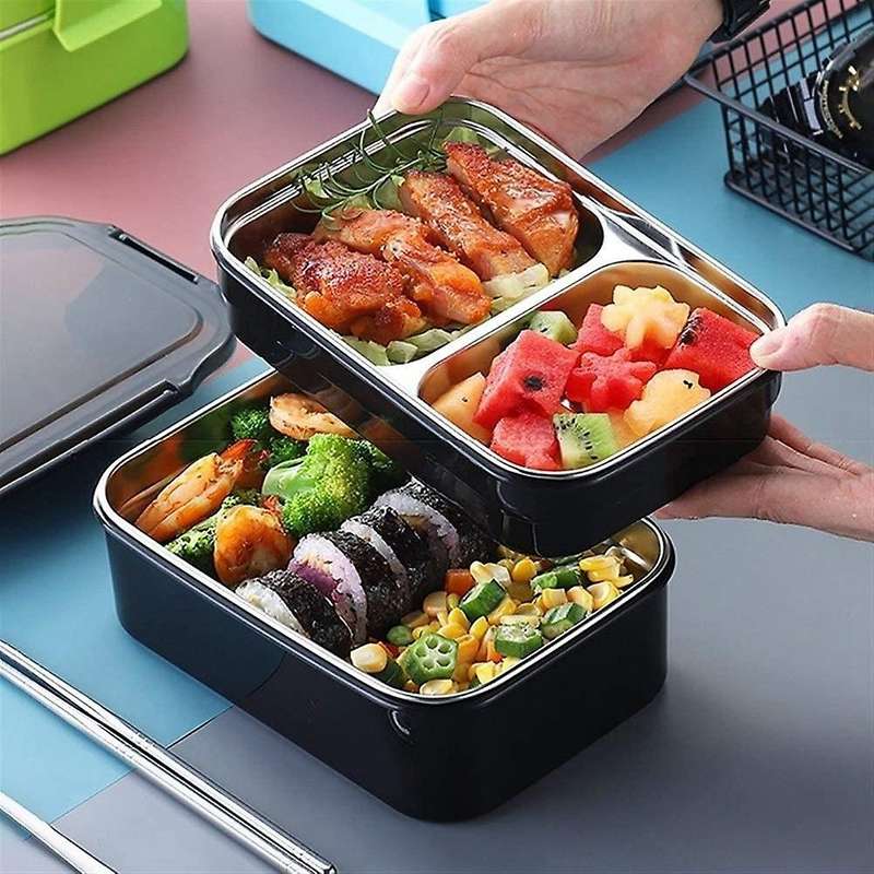 304 Stainless Steel Stackable Compartment Lunch/snack Box Green