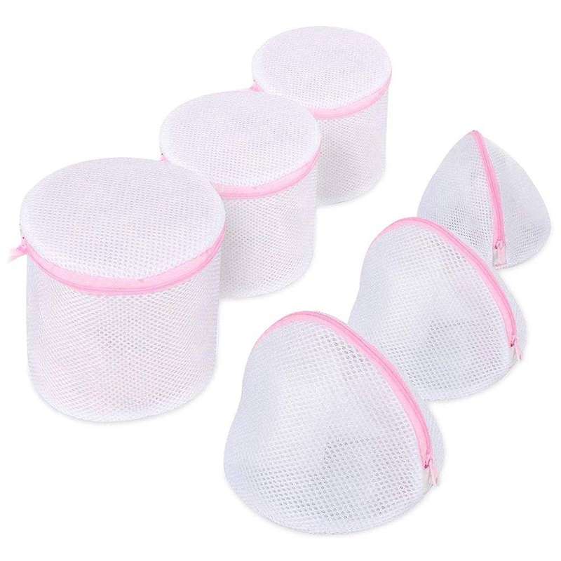Set Of 6 Mesh Laundry Bags with Zipper Closure-3 Large & 3 Medium