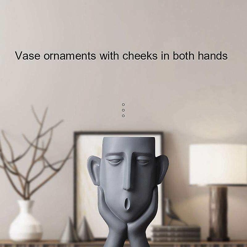 Retro Vase Ornaments with Hands Holding Cheeks Home Decoration White