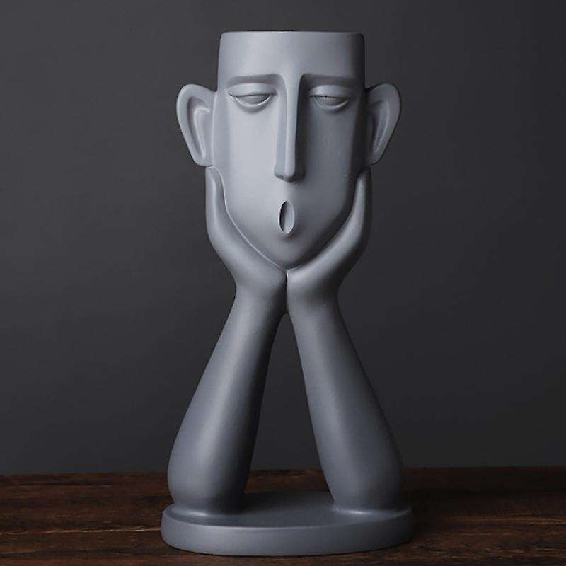 Retro Vase Ornaments with Hands Holding Cheeks Home Decoration Gray