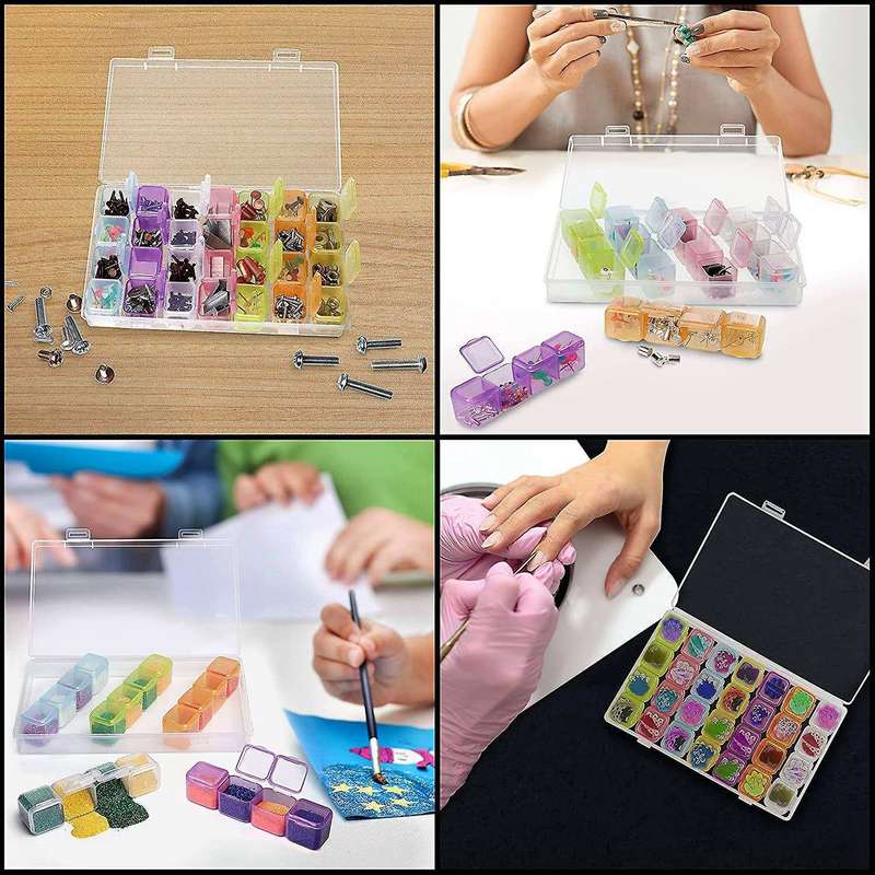 Plastic Diamond Dot Storage Box with 28 Grids (5 Pack) for Craft