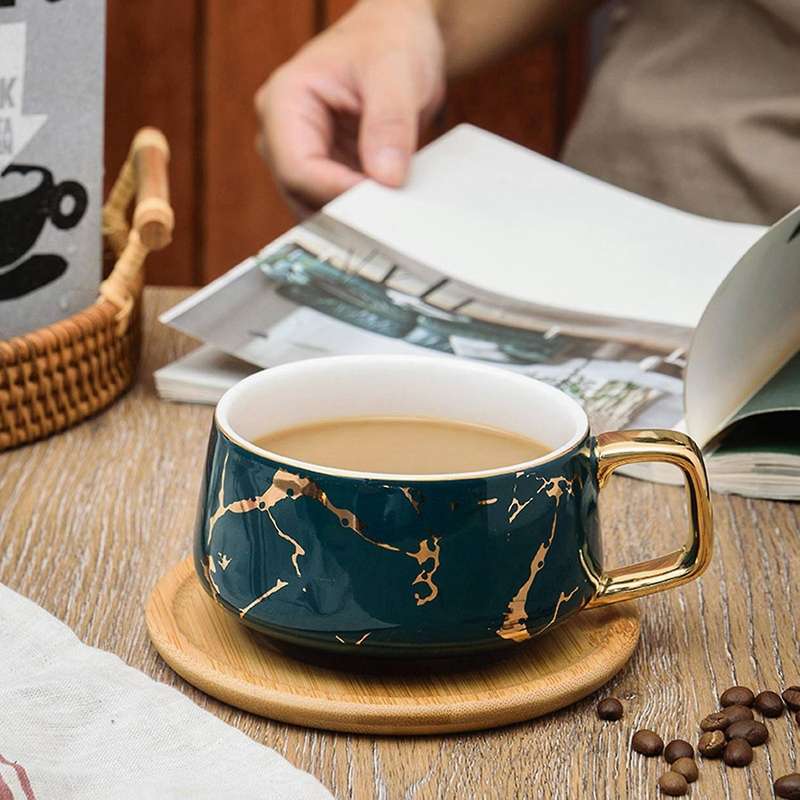 Luxury Gold Inlay Ceramic Marble Mug Coffee Mugs Ceramic Latte Mug A