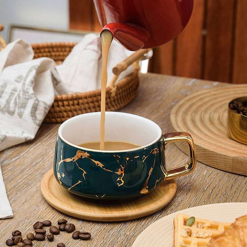 Luxury Gold Inlay Ceramic Marble Mug Coffee Mugs Ceramic Latte Mug A