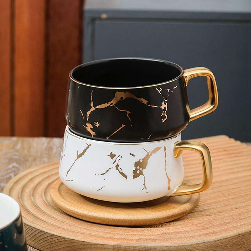 Luxury Gold Inlay Ceramic Marble Mug Coffee Mugs Ceramic Latte Mug A