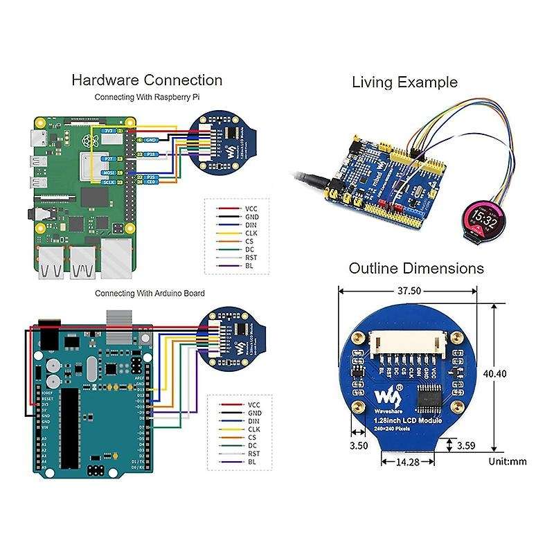 Waveshare 1.28in Round Lcd Module,65k Rgb Colors for Raspberry Pi Etc
