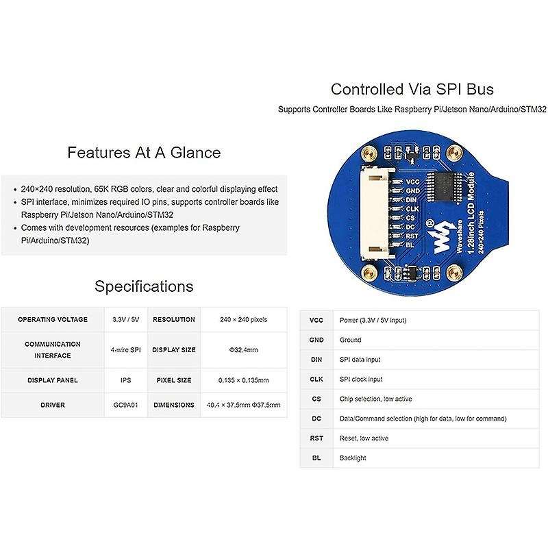 Waveshare 1.28in Round Lcd Module,65k Rgb Colors for Raspberry Pi Etc