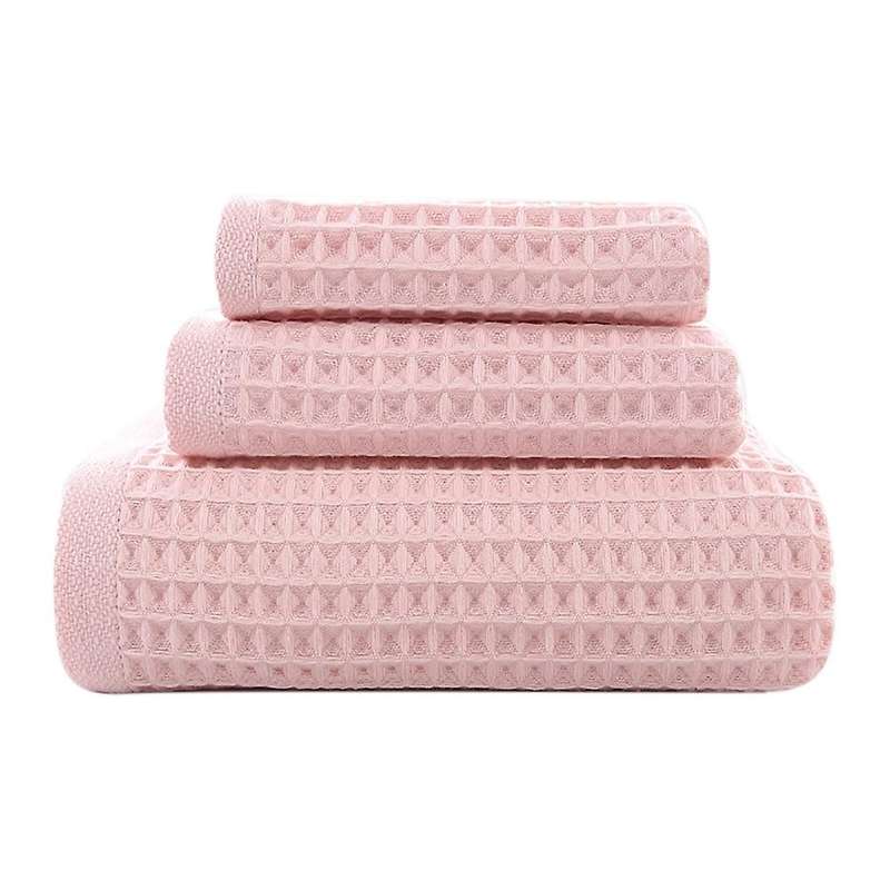 3-piece Waffle-pattern Towels Set Square Towel & Towel Pink