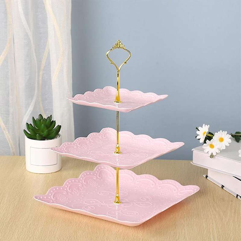 2 Pcs Square 3-tier White Cupcake Stand Dessert Plates Stand