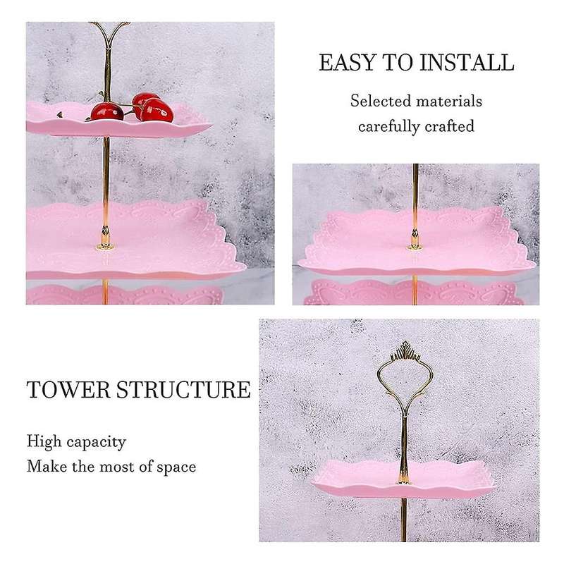 2 Pcs Square 3-tier White Cupcake Stand Dessert Plates Stand