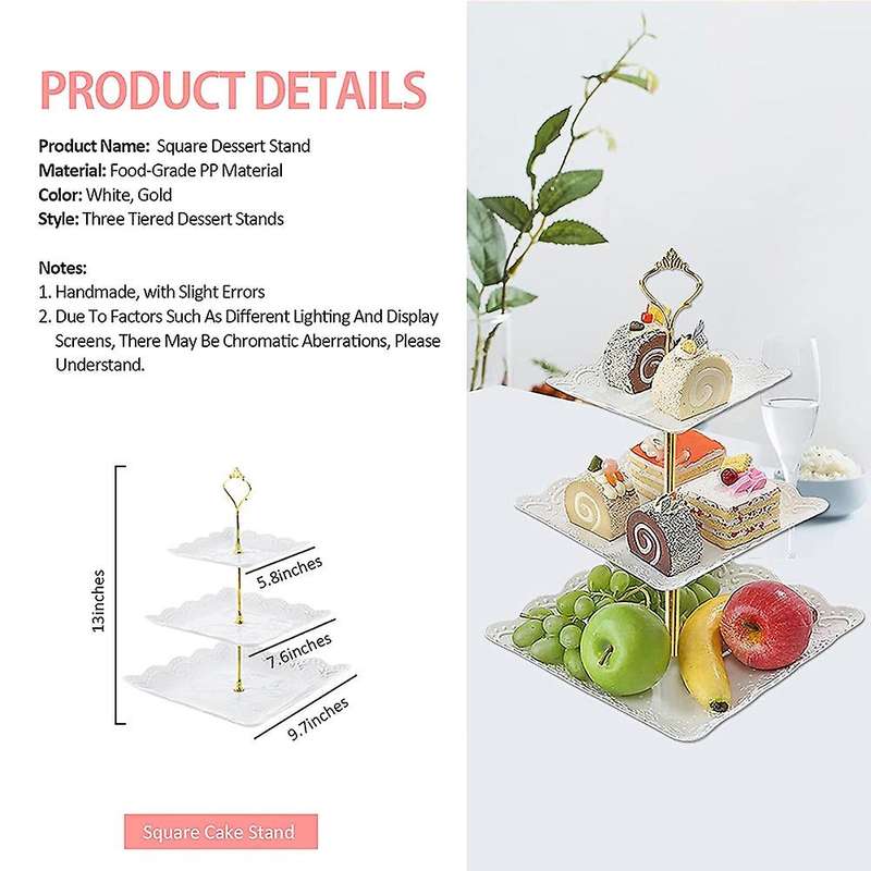2 Pcs Square 3-tier White Cupcake Stand Dessert Plates Stand
