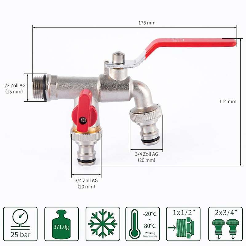 Double Outlet Garden Outdoor Tap Valve Faucet 1/2 Inch / 3/4 Inch D