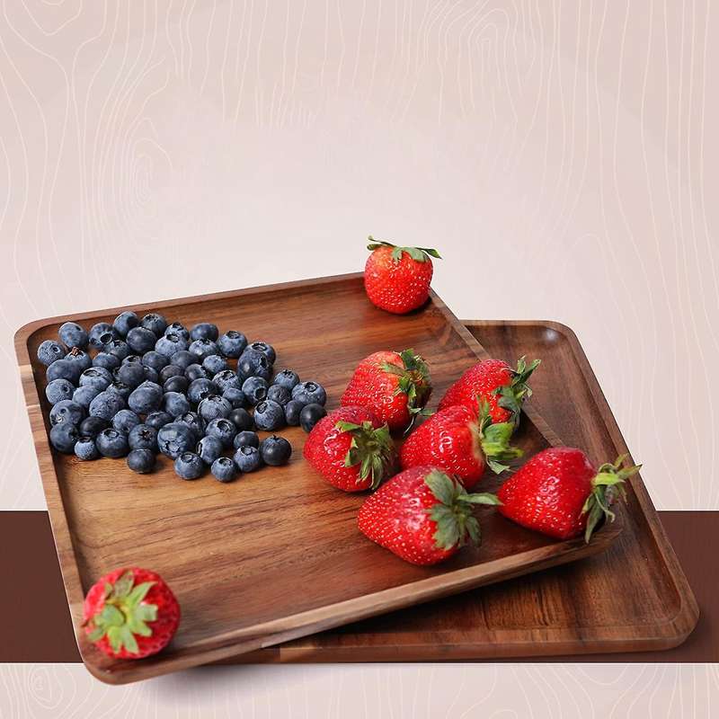 2 Pack Wood Square Dinner Plates,7.8inch for Dessert, Charger Plate