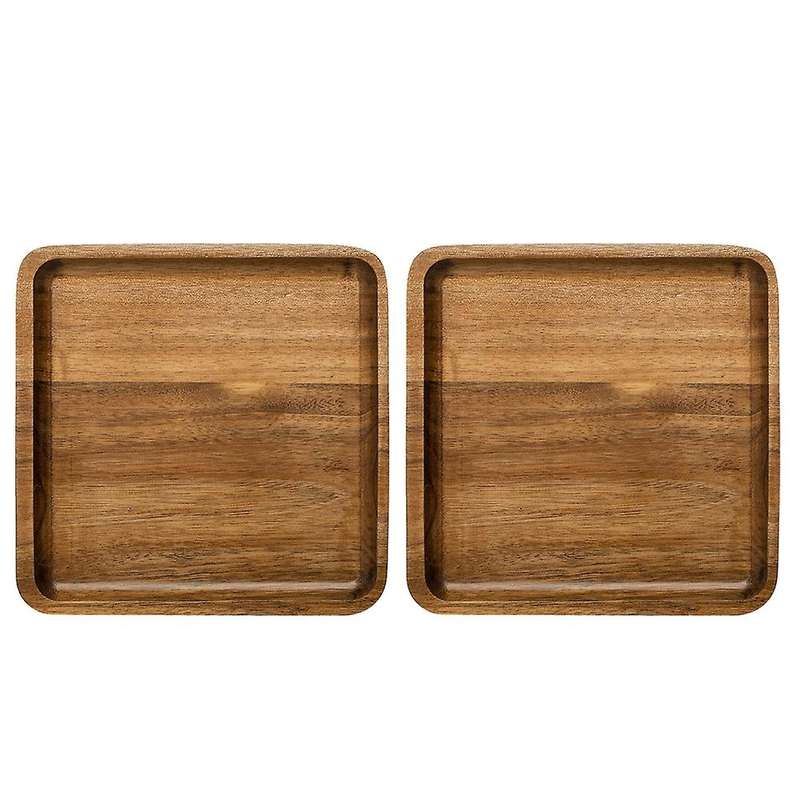 2 Pack Wood Square Dinner Plates,7.8inch for Dessert, Charger Plate
