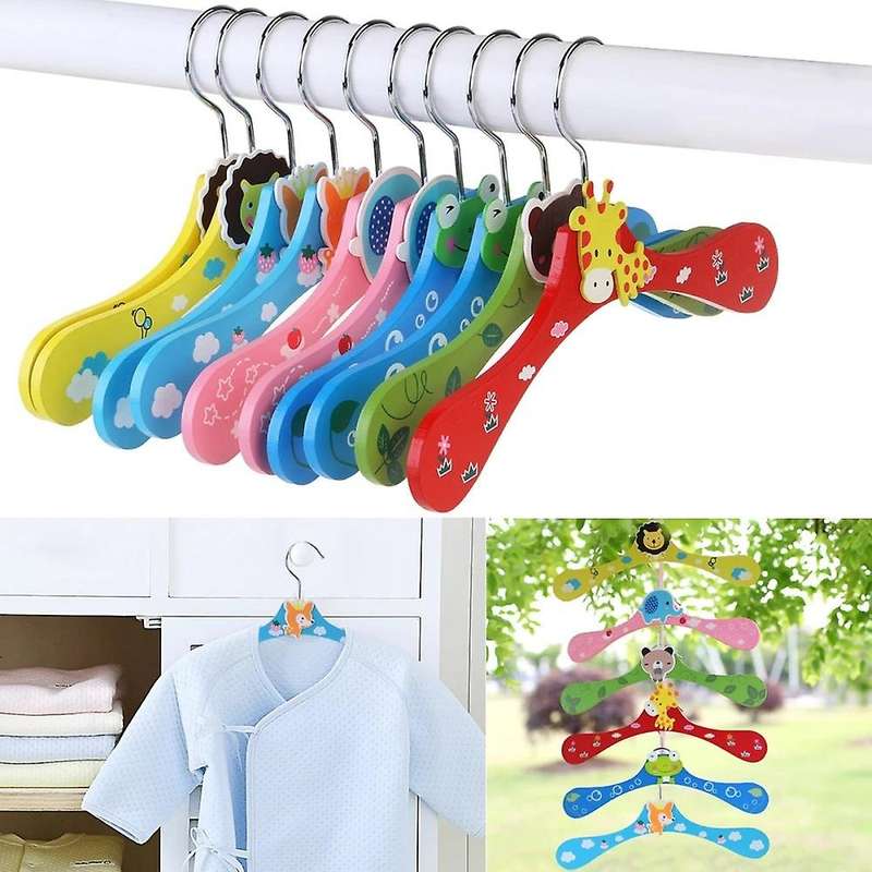12pcs Baby Kids Cartoon Wooden Coat Clothes Pants Hook Hanger Rack
