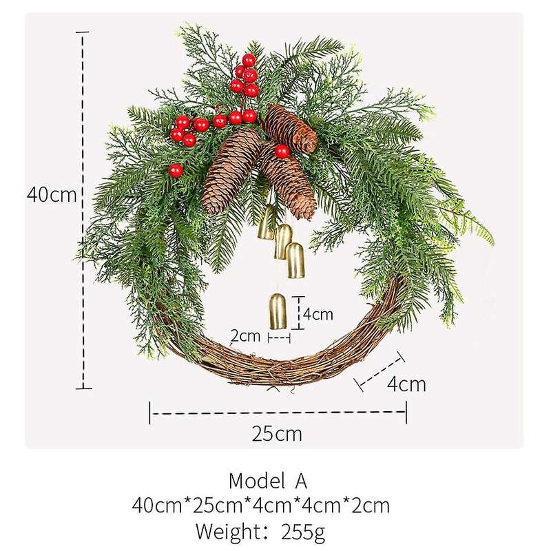 Farmhouse Christmas Wreaths for Front Door, 15.7 Inch Rattan Wreaths