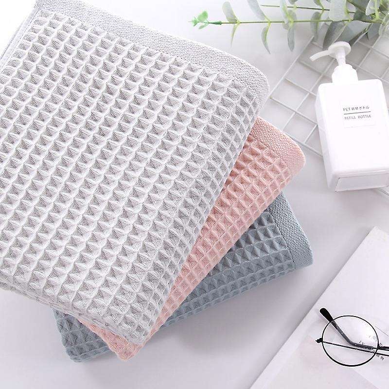 3-piece Waffle-pattern Towels Set Square Towel & Towel Grey