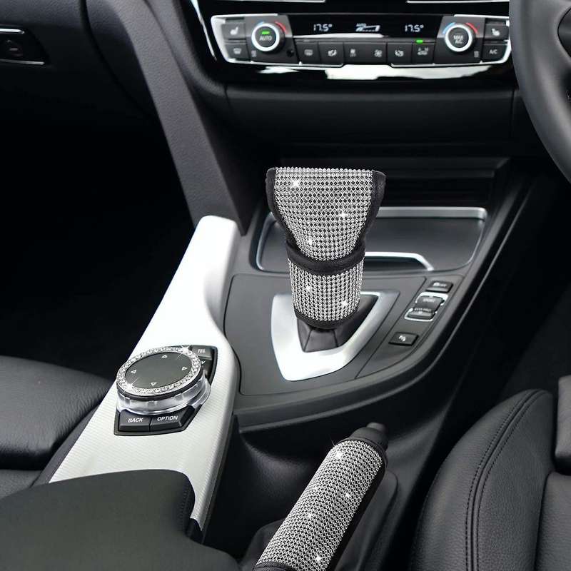 6pcs Crystal Rhinestone Include Shift Gear Cover Auto Emblem Stickers