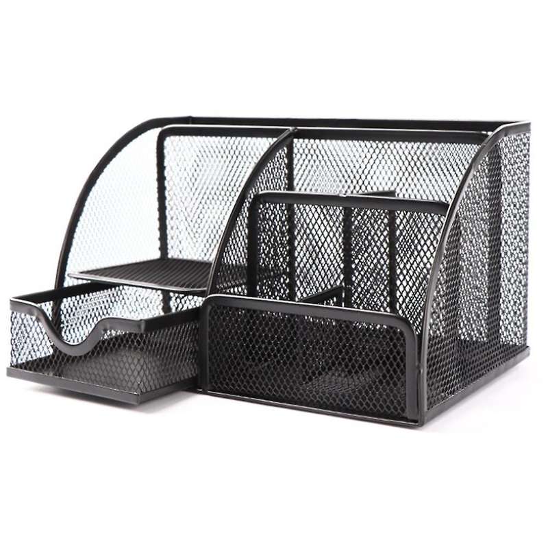 Mesh Desk Organizer Pen Holder, with 6 Cells, &drawer Office (1 Pcs)