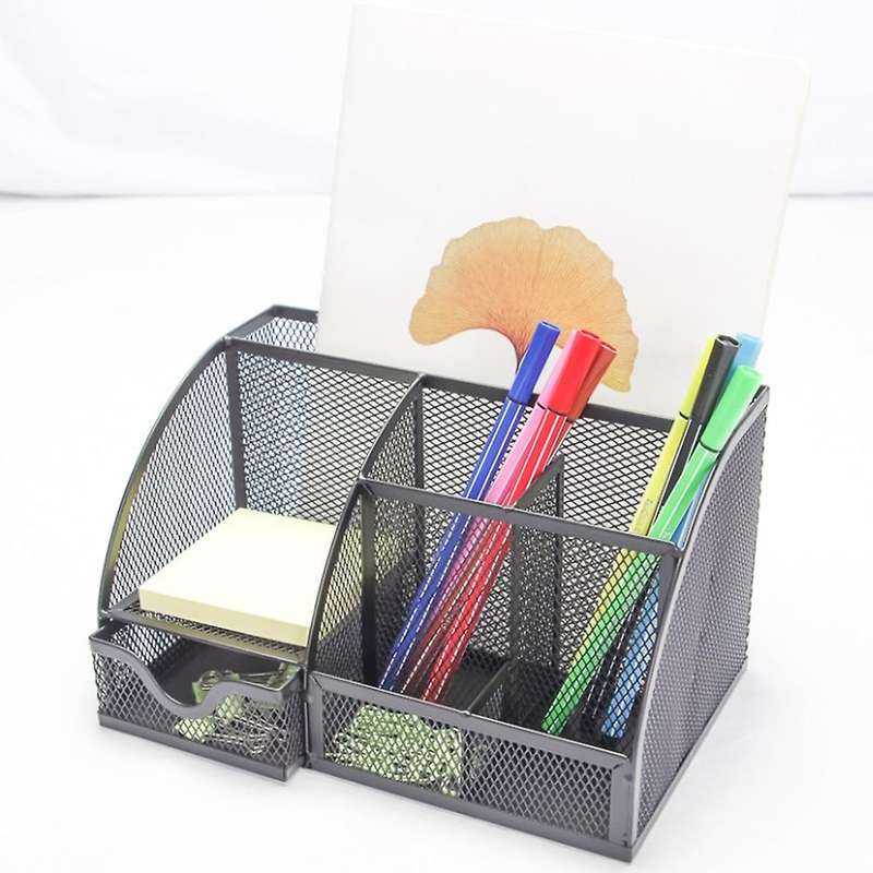 Mesh Desk Organizer Pen Holder, with 6 Cells, &drawer Office (1 Pcs)