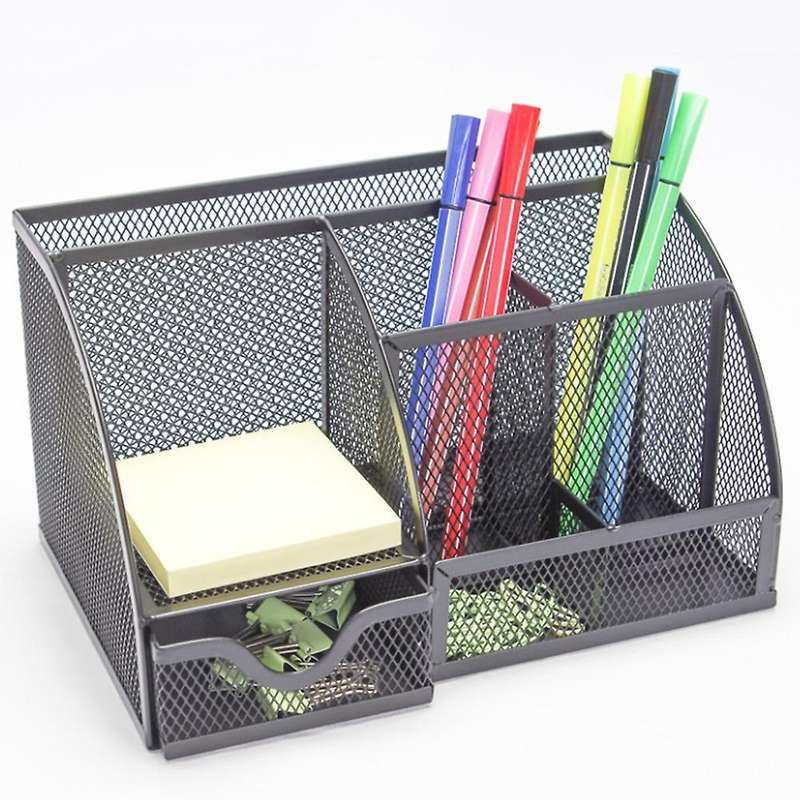 Mesh Desk Organizer Pen Holder, with 6 Cells, &drawer Office (1 Pcs)