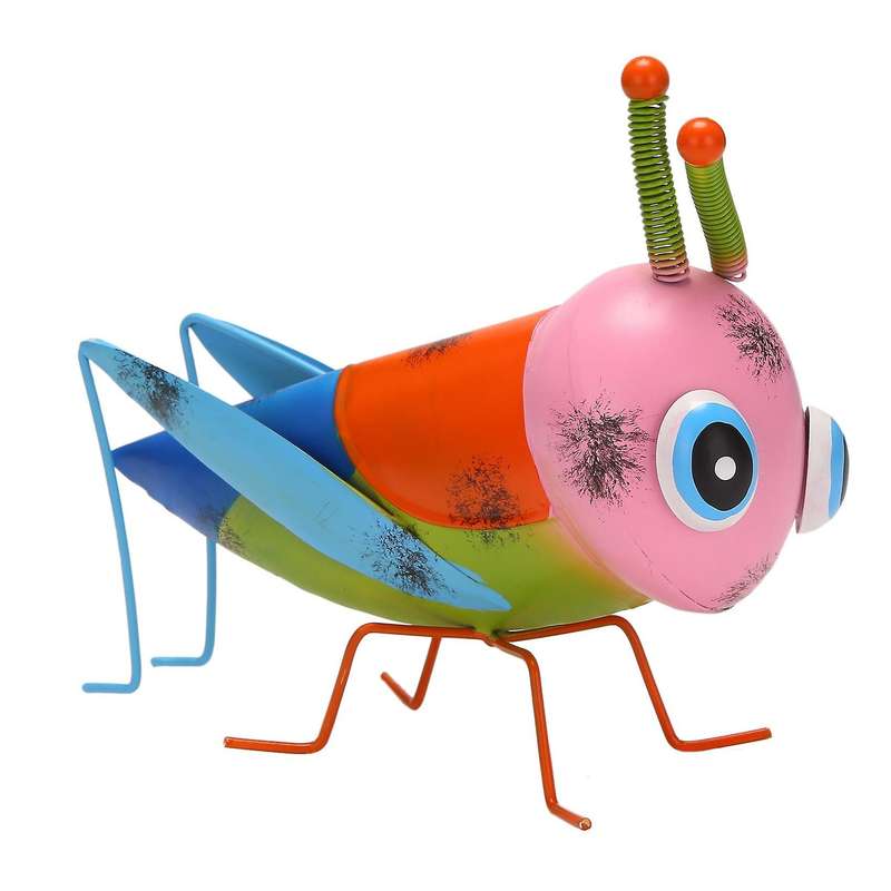 Metal Yard Art Grasshopper Statues for Patio Lawn Decorations Pink