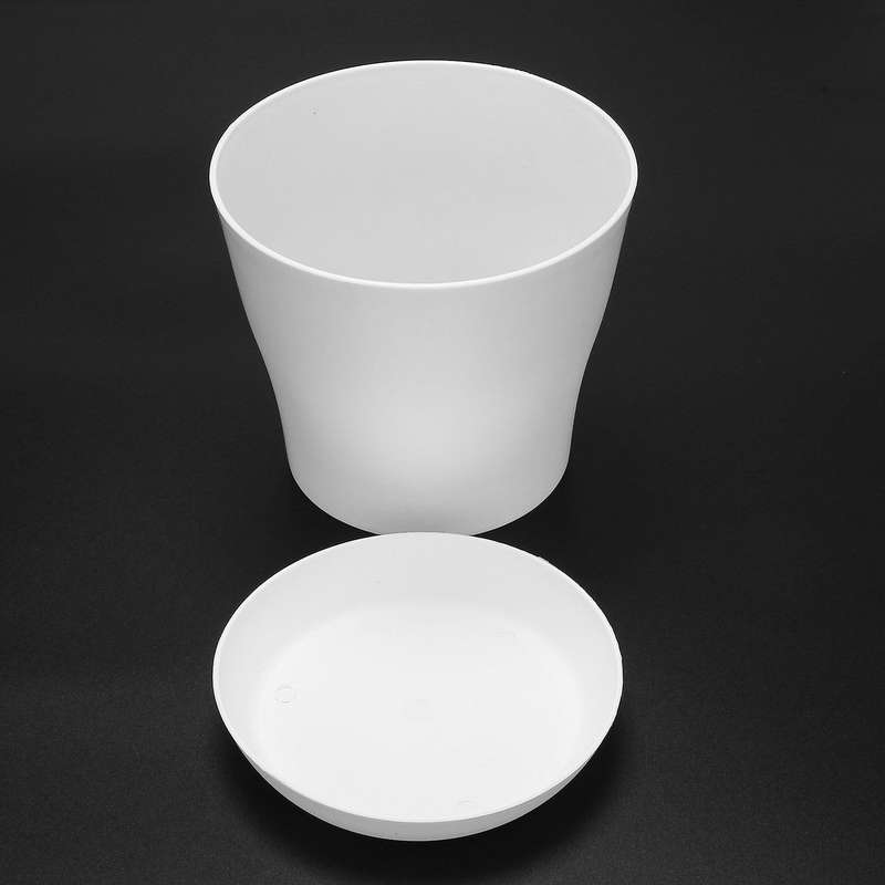 5x Plastic Plant Flower Pot with Tray Round White Upper Caliber 17cm