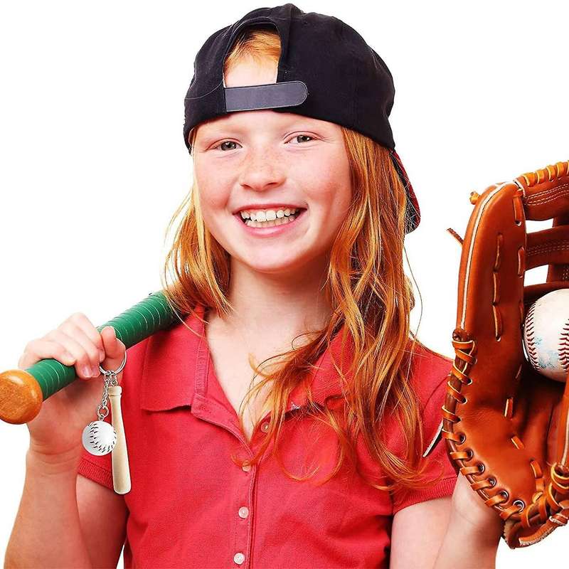 16 Pcs Mini Baseball Keychain with Wooden Bat for Sports Theme Party