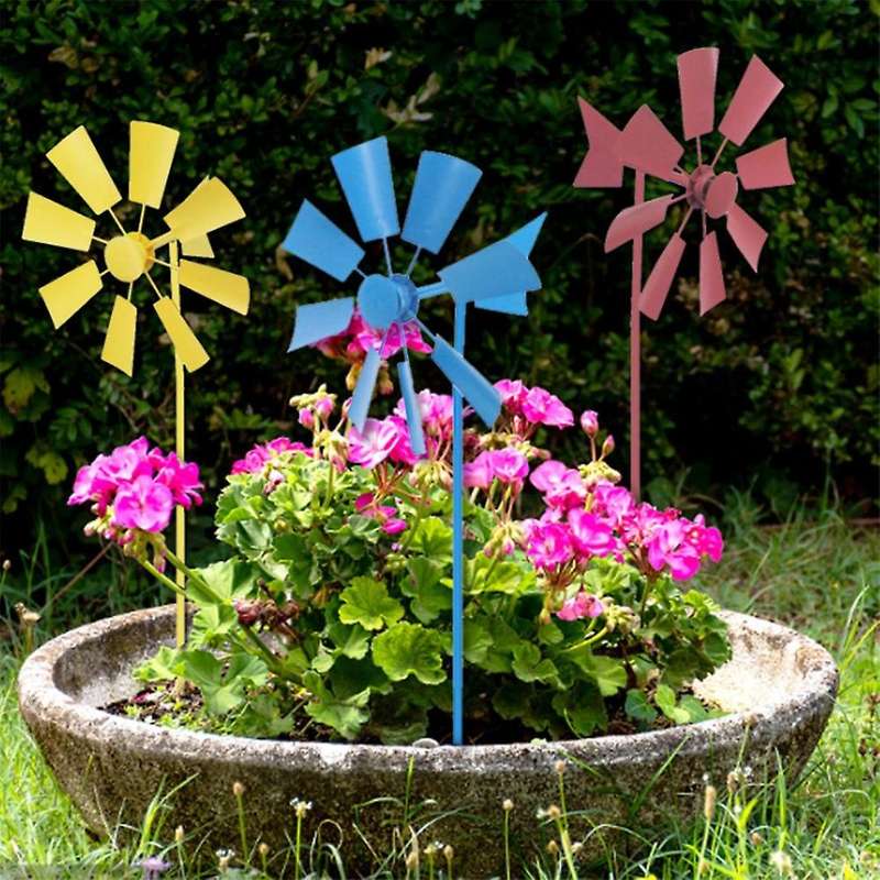 1pc Windmill Decorative Iron Windmill Yard Garden Ornament-yellow