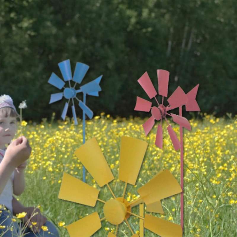 1pc Windmill Decorative Iron Windmill Yard Garden Ornament-yellow