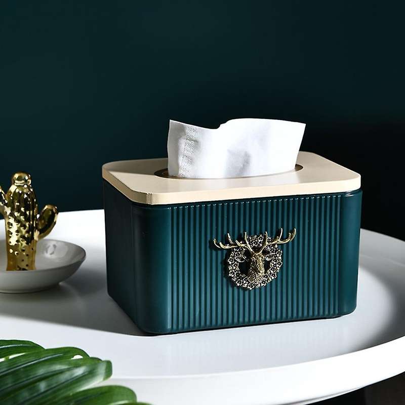 Retro Stereo Deer Head Tissue Box Napkin Holder for Kitchen (green)