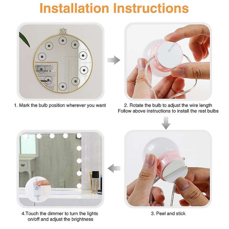 Led Makeup Mirror Light Press Dimming Vanity Dressing Lamp,14 Bulbs