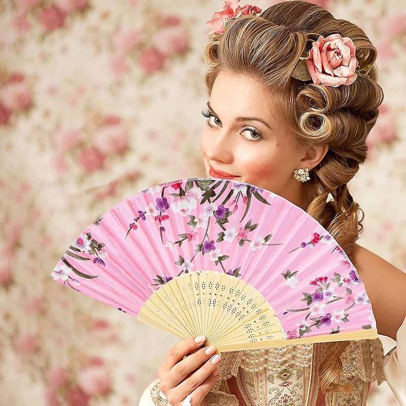12 Pieces Floral Folding Fans Handheld Fans Vintage Handheld Fan