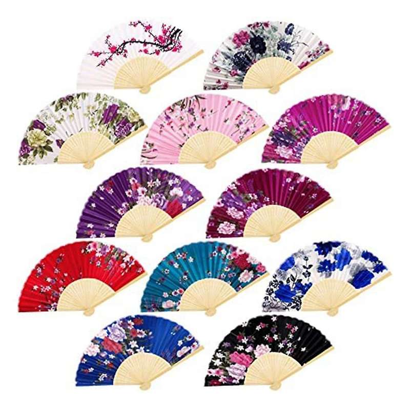 12 Pieces Floral Folding Fans Handheld Fans Vintage Handheld Fan