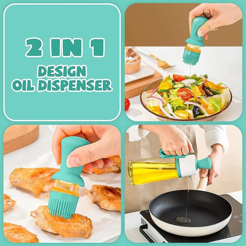 Glass Oil Bottle with Silicone Brush, for Kitchen Cooking, Baking B