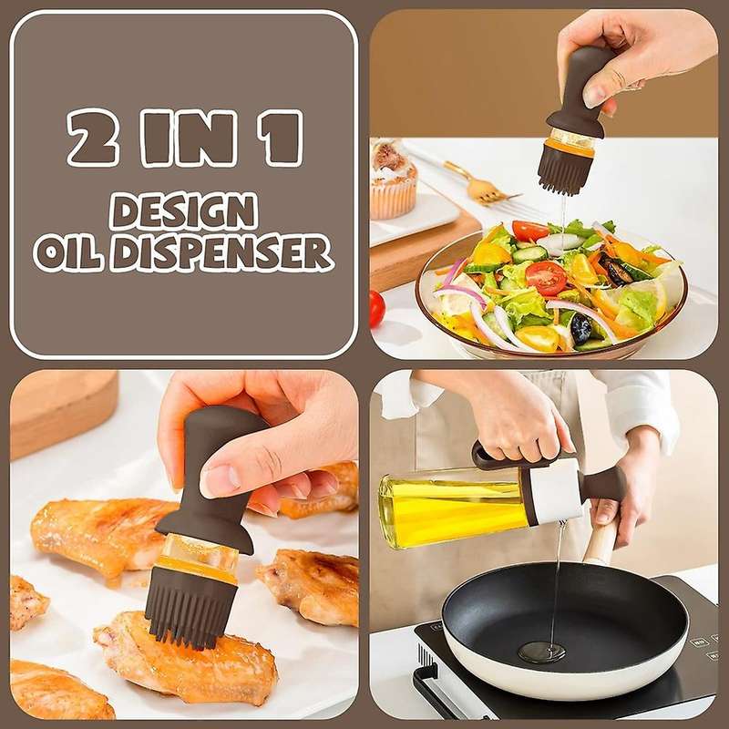 Glass Oil Bottle with Silicone Brush, for Kitchen Cooking, Baking C